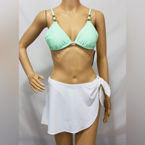 Wild fable Mint Green Triangle Bikini Top Gold Ring Accents on Shoulder … - Picture 5 of 10